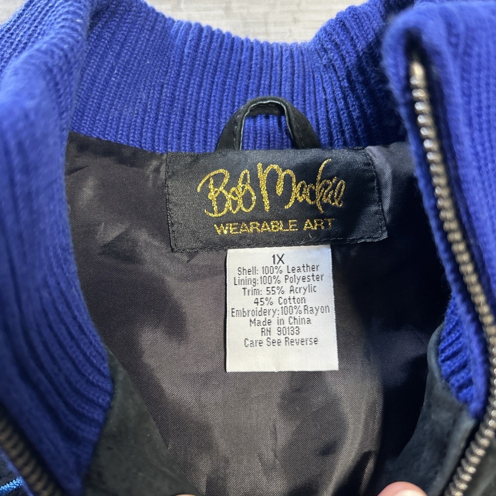 Bob Mackie Wearable Art Leather Embroidered Zip Jacket Blue Black Women's  1X - Picture 3 of 9
